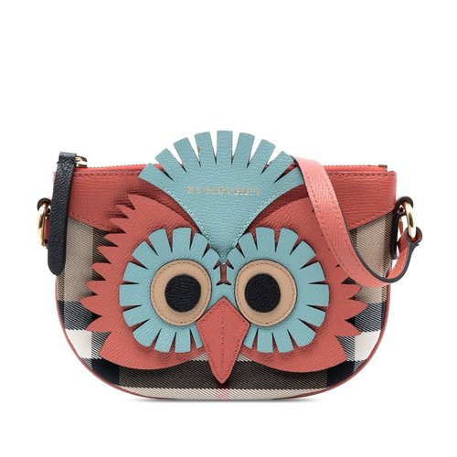 Pre-owned Burberry The Beast House Check Canvas and Leather Cocoa Owl Shoulder Bag Ladies TIVABB1285 - Brown - TIVABB1285 X