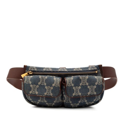 Pre-owned CELINE Macadam Denim Double Pocket Belt Bag PP-SA-0018 - Blue - D0W0D1BQ545KQ7B4 X