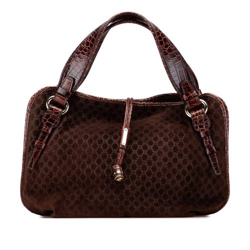 Pre-owned CELINE Macadam Suede and Croc Embossed Leather Bittersweet Hobo Ladies WC-ST-0077 - Brown - WC-ST-0077 X
