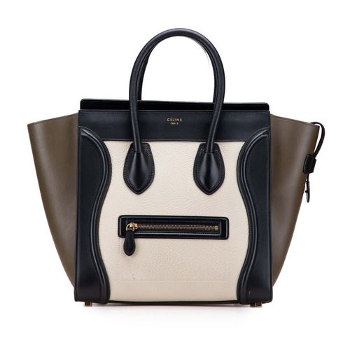 Pre-owned CELINE Mini Tricolor Calfskin Luggage Tote S-AT-4114 - Brown/White - S-AT-4114 X