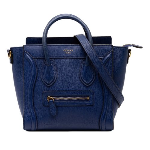 Pre-owned CELINE Nano Leather Luggage Tote Ladies S.AT.0184 - Blue/Brown - MHDTYN367FFMDKRT X