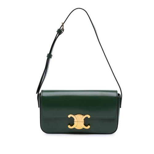 Pre-owned CELINE Shiny Calfskin Claude Shoulder Bag W-CU-2291 - Green - W-CU-2291 X