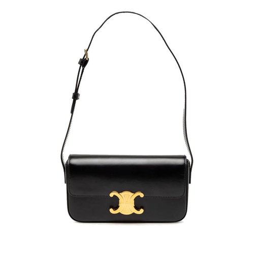 Pre-owned CELINE Shiny Calfskin Triomphe Claude Shoulder Bag Ladies F-CE-1251 - Black - FJH928178VKNAQ1F X