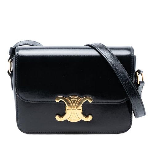 Pre-owned CELINE Teen Shiny Calfskin Triomphe Crossbody W-GM-3270 - Black - W-GM-3270 X