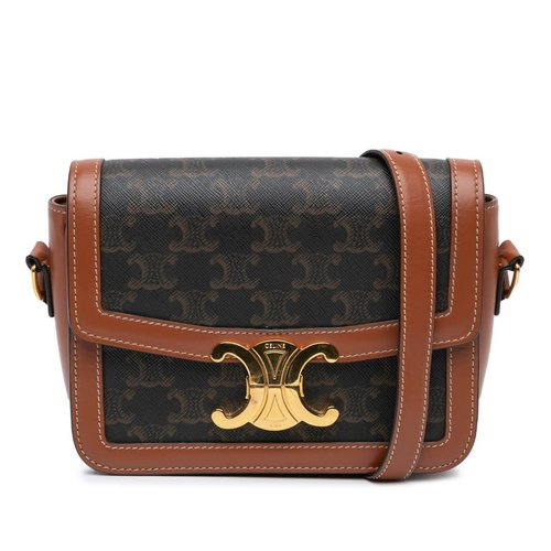 Pre-owned CELINE Teen Triomphe Coated Canvas and Calfskin Triomphe Crossbody S-PB-4250 - Brown - S-PB-4250 X