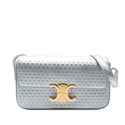 Pre-owned CELINE Triomphe All Over Laminated Calfskin Claude Shoulder Bag S-CU-4223 - Silver Tone - S-CU-4223 X