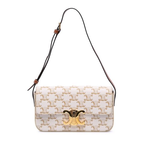 Pre-owned CELINE Triomphe Coated Canvas Claude Shoulder Bag Ladies W-CU-3211 - White - W-CU-3211 X