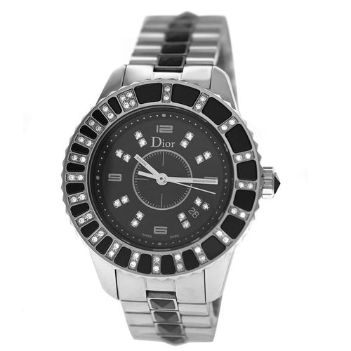 Pre-owned Dior Christal Quartz Diamond Dial Ladies Watch CD113115 - Black/Silver Tone - CD113115DIAMETER-DIMENSION