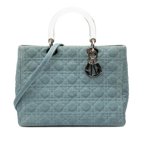 Pre-owned Dior Large Denim Cannage Acrylic Handles Lady Dior Ladies MA-1929 - Blue - 7OHZPOLZKH26FEVUX