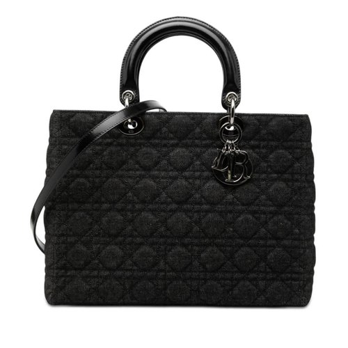 Pre-owned Dior Large Denim Cannage Lady Ladies W1PC73IMSQ0ASJAZ - Black/Blue - MA-1909X