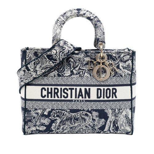 Pre-owned Dior Large Embroidered Canvas Toile de Jouy Lady D Lite 50-MA-0231 - Blue - 3VGQ6P9QB39TY4V1X