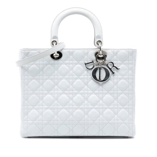 Pre-owned Dior Large Lambskin Cannage Lady Dior 16-BO-1101 - White - 16-BO-1101X
