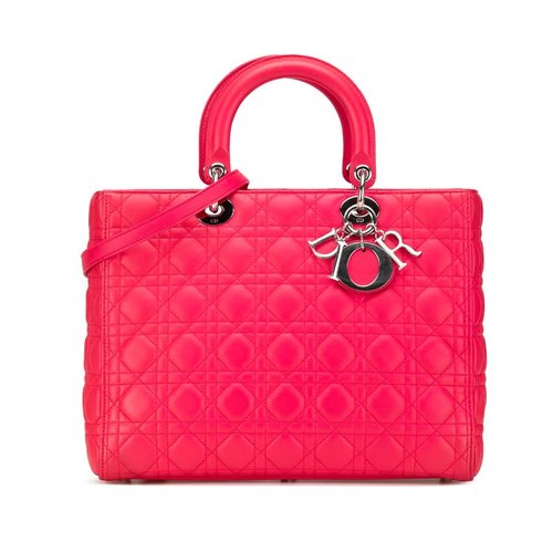 Pre-owned Dior Large Lambskin Cannage Lady Dior 18-MA-1123 - Blue/Pink - 18-MA-1123X