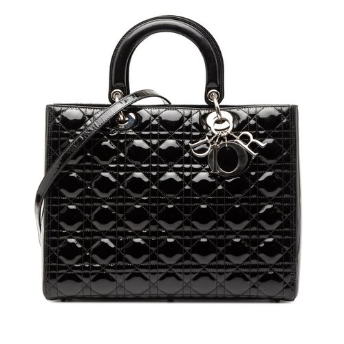 Pre-owned Dior Large Patent Cannage Lady Dior 05-MA-0130 - Black - 05-MA-0130X