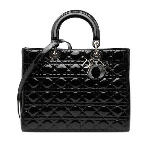 Pre-owned Dior Large Patent Cannage Lady Dior 15-BO-0131 - Black - 15-BO-0131X