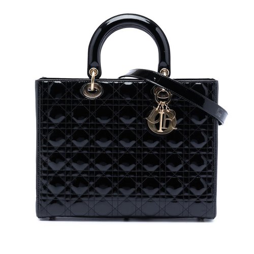 Pre-owned Dior Large Patent Cannage Lady Dior 15-BO-0220 - Black - 15-BO-0220X