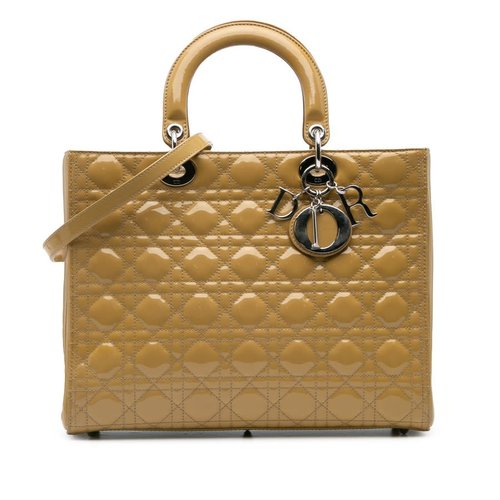 Pre-owned Dior Large Patent Cannage Lady Dior 16-BO-0122 - Yellow - 16-BO-0122X