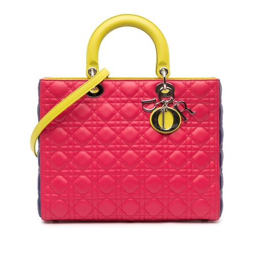 Pre-owned Dior Large Tricolor Lambskin Cannage Lady Dior 16-BO-1103 - Blue/Pink - 16-BO-1103X