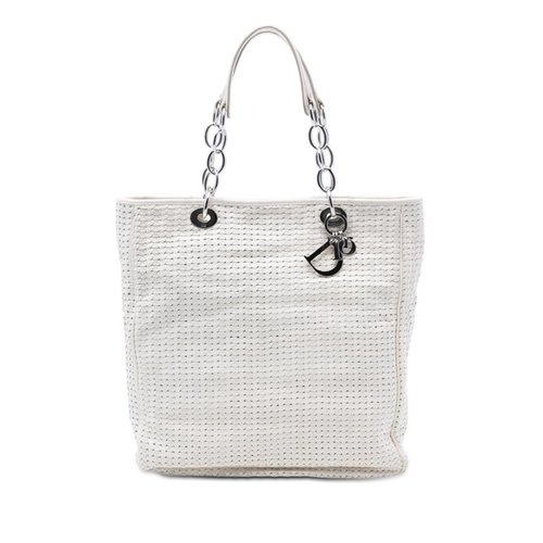 Pre-owned Dior Large Woven Lambskin Lady Dior Soft Shopping Tote Ladies 00-RU-1008 - White - SNM5J7UBJ5YMHNGYX