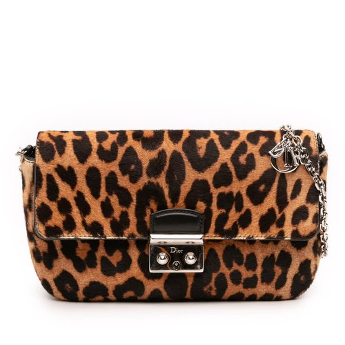 Pre-owned Dior Leopard Print Pony Hair Miss Dior Chain Flap 12-MA-0164 - Brown - 12-MA-0164X