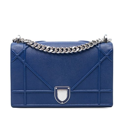 Pre-owned Dior Medium Grained Calfskin Diorama Flap 05-BO-1115 - Blue - 05-BO-1115X