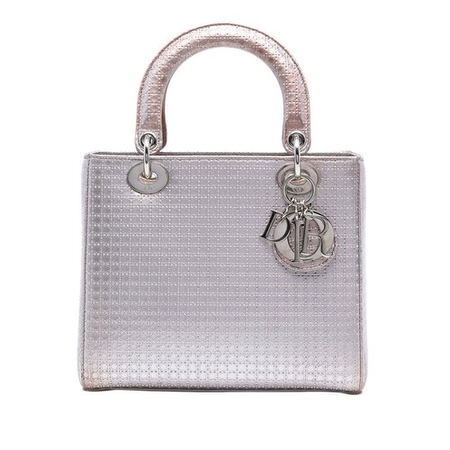 Pre-owned Dior Medium Metallic Patent Microcannage Lady Dior Ladies 16-BO-0176 - Blue/Pink/Silver Tone - YHM9TQTQJOCB3M3SX