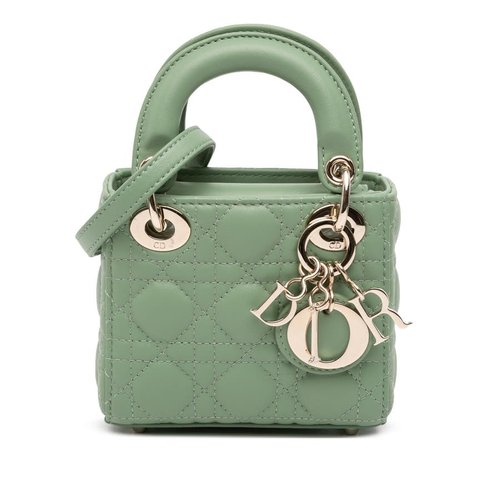 Pre-owned Dior Micro Lambskin Cannage Lady Dior 10-MA-1211 - Green - 10-MA-1211X