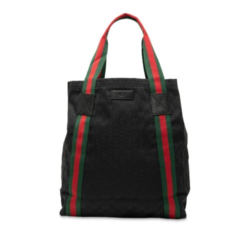 Pre-owned Gucci GG Canvas Web Tote 189669 467891 - Black - A7LV69-CUT0B-QHB
