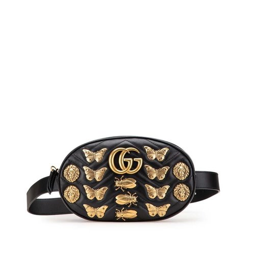 Pre-owned Gucci GG Marmont Matelasse Leather Animalier Belt Bag Ladies 491294 498879 - Black - U2ZTTF-02MJ9-PYU