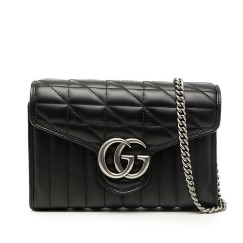 Pre-owned Gucci GG Marmont Matelasse Leather Aria Wallet On Chain Ladies S7F6EMR0CSET18FB - Black - 474575-4931 X