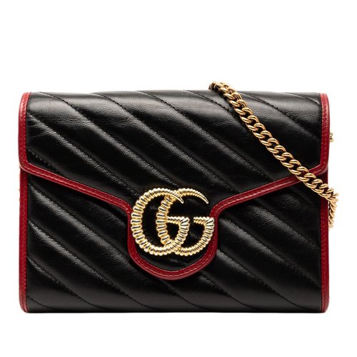 Pre-owned Gucci GG Marmont Matelasse Leather Torchon Wallet On Chain 573807.493075 - Black/Gold Tone - 573807.493075 X