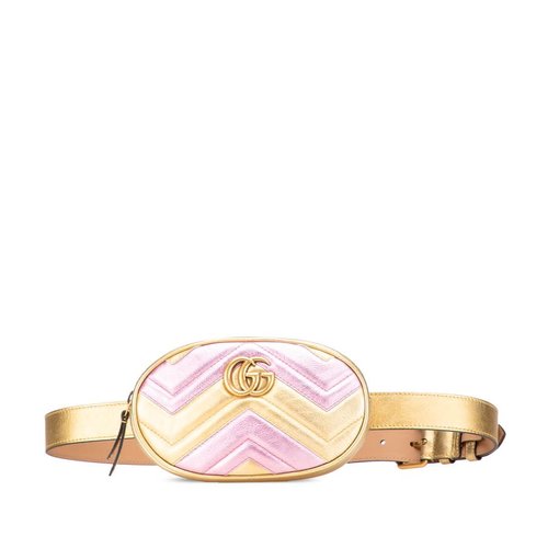 Pre-owned Gucci GG Marmont Matelasse Metallic Bicolor Leather Belt Bag Ladies 476434 525040 - Gold Tone/Silver Tone - BWEBMH-CWH1K-HW7