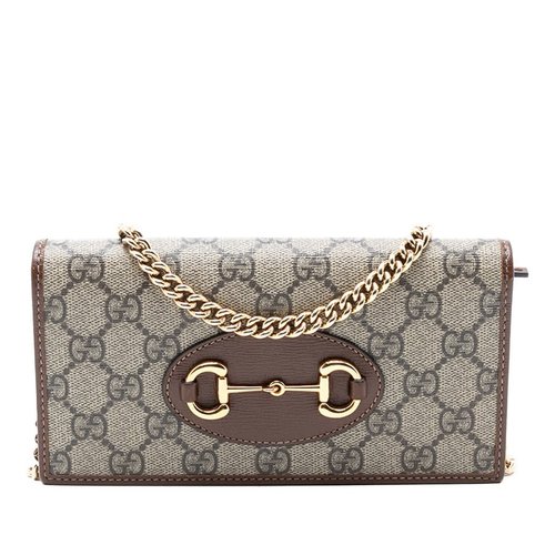Pre-owned Gucci GG Supreme Horsebit 1955 Wallet On Chain 621892 2149 - Brown/Gold Tone - 621892 2149 X