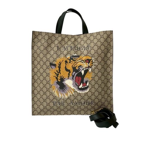 Pre-owned Gucci GG Supreme LAveugle Par Amour Convertible Tote 450950 467891 - Brown - 0ROTK5-ESLGI-R12