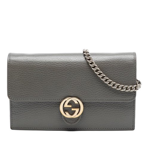 Pre-owned Gucci Interlocking G Dollar Calfskin Wallet on Chain Ladies 615523 4+3075 - Grey - PICAHC-BPWFR-U32