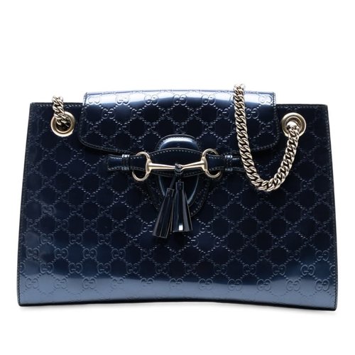 Pre-owned Gucci Large Patent Guccissima Emily Shoulder Bag 295403 527066 - Blue - 295403 527066 X