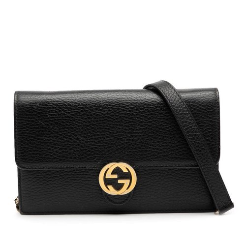 Pre-owned Gucci Leather Interlocking G Dollar Wallet on Chain Ladies 510314 480199 - Black - 3JJ9FM-7BJR4-HUS