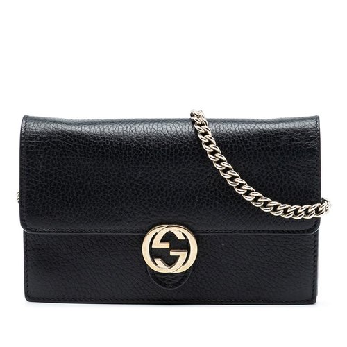 Pre-owned Gucci Leather Interlocking G Dollar Wallet on Chain Ladies 510314 493075 - Black - PY2VKS-LOJZJ-NL8
