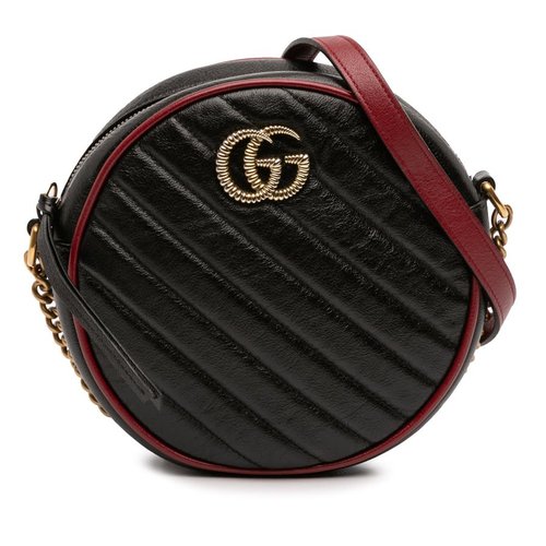 Pre-owned Gucci Mini GG Marmont Matelasse Leather Torchon Round Crossbody Ladies 550154 520981 - Black/Gold Tone - NOY8UO-08UF8-LBC