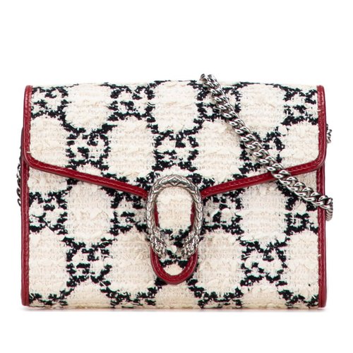 Pre-owned Gucci Mini GG Tweed Dionysus Wallet on Chain 401231.493075 - White - 401231.493075 X