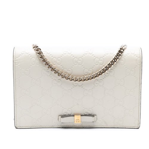 Pre-owned Gucci Mini Guccissima Bow Signature Wallet On Chain Ladies 431408 0416 - White - Q43HK8-CRAX5-TNP
