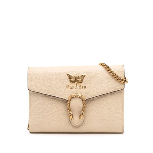 Pre-owned Gucci Mini Pebbled Calfskin Garden Dionysus Wallet on Chain 521553 2184 - Brown - 521553 2184 X