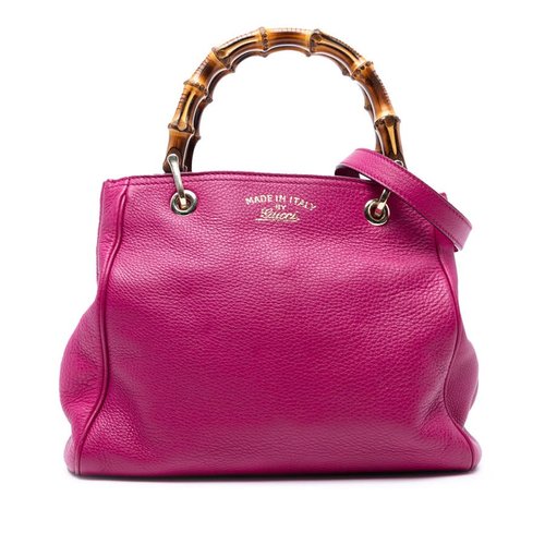 Pre-owned Gucci Small Calfskin Bamboo Shopper Satchel Ladies 336032 520981 - Blue/Pink - HCG6DK-TJE3R-O08
