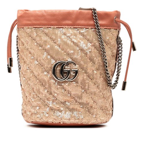 Gucci Small GG Marmont Sequined Diagonal Matelasse Leather Bucket Bag - Blue/Pink - YC32NK-SHWJM-92P