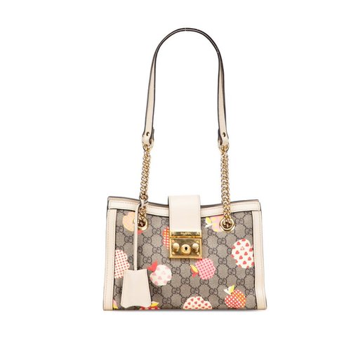 Gucci Small GG Supreme Apple Heart Padlock Tote - Brown/Red - 9UI0AY-67L41-4Y6