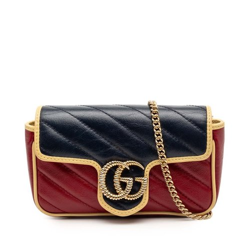 Pre-owned Gucci Super Mini GG Marmont Tricolor Matelasse Leather Torchon Flap Crossbody Ladies 574969 496334 - Gold Tone - L64P0M-0282C-LYS