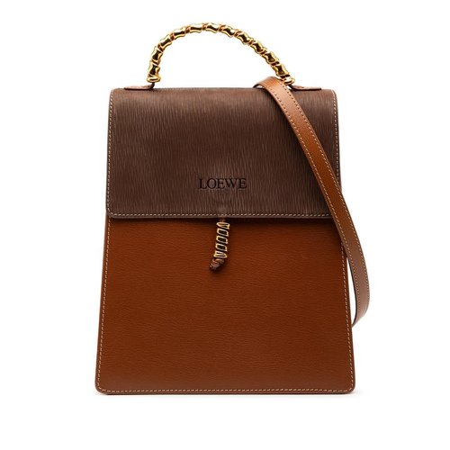 Pre-owned LOEWE Leather Velazquez Twist Top Handle Bag Ladies XUMQV06CNXVG7P6A - Brown/Gold Tone - XUMQV06CNXVG7P6A X