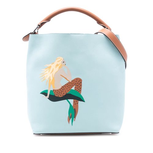 Pre-owned LOEWE Paulas Ibiza Mermaid Print Leather Bucket Bag Ladies 261814 - Blue - QD2QOGA38JTX2I9Z X