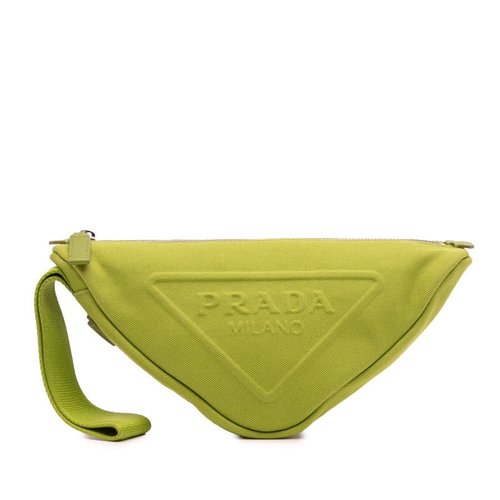 Pre-owned Prada Canvas Canapa Triangle Logo Wristlet Clutch MK0FENQBQJZDOPQS - Green - MK0FENQBQJZDOPQSX