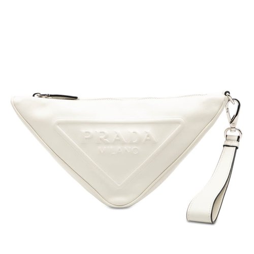 Pre-owned Prada Grace Lux Triangle Wristlet Pouch 55E4ST6I775RQOX7 - White - 55E4ST6I775RQOX7X